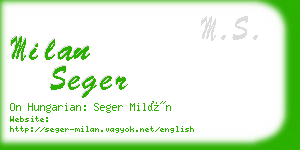 milan seger business card